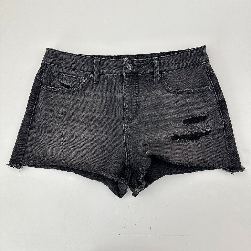 Time & Tru High Rise Distressed Raw Hem Women's size 8 Black Denim Jean Shorts